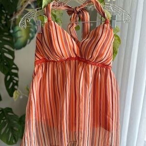 Jordache Orange striped halter top.